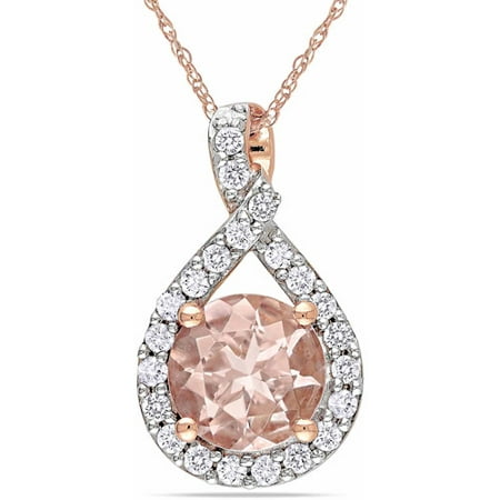 1-1/6 Carat T.G.W. Morganite and 1/5 Carat T.W. Diamond 10kt Pink Gold Infinity Pendant, 17