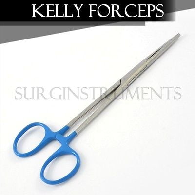BLUE - 6 Kelly Hemostat Forceps 5.5" Straight Surgical Dental Instruments