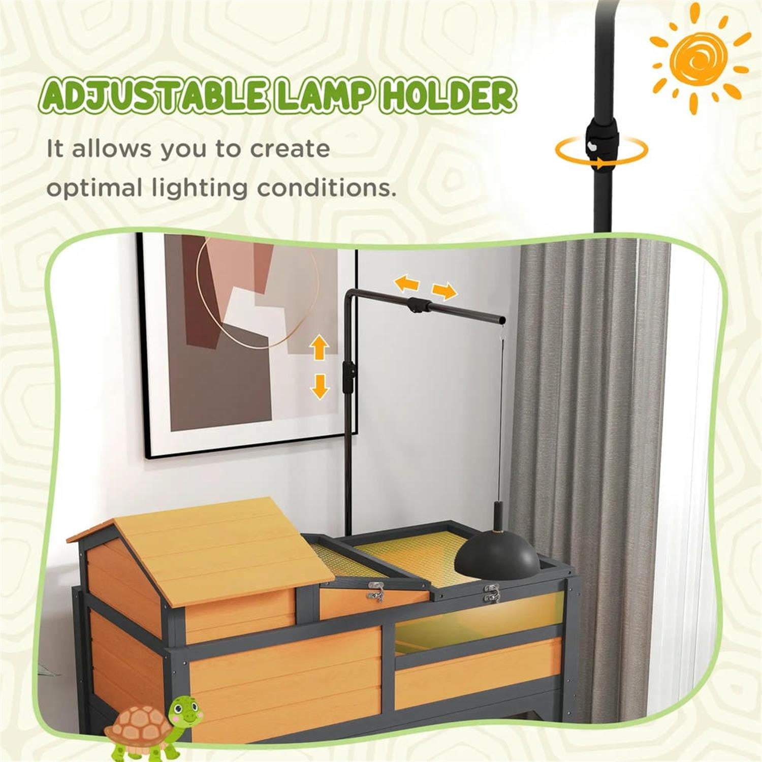 Kadyn 40" Wooden Tortoise House with Adjustable Lamp Holder, Shelf Storage, Reptile Cage Enclosure for Turtles, Lizards, Snakes, Small Animal Habitats, Yellow