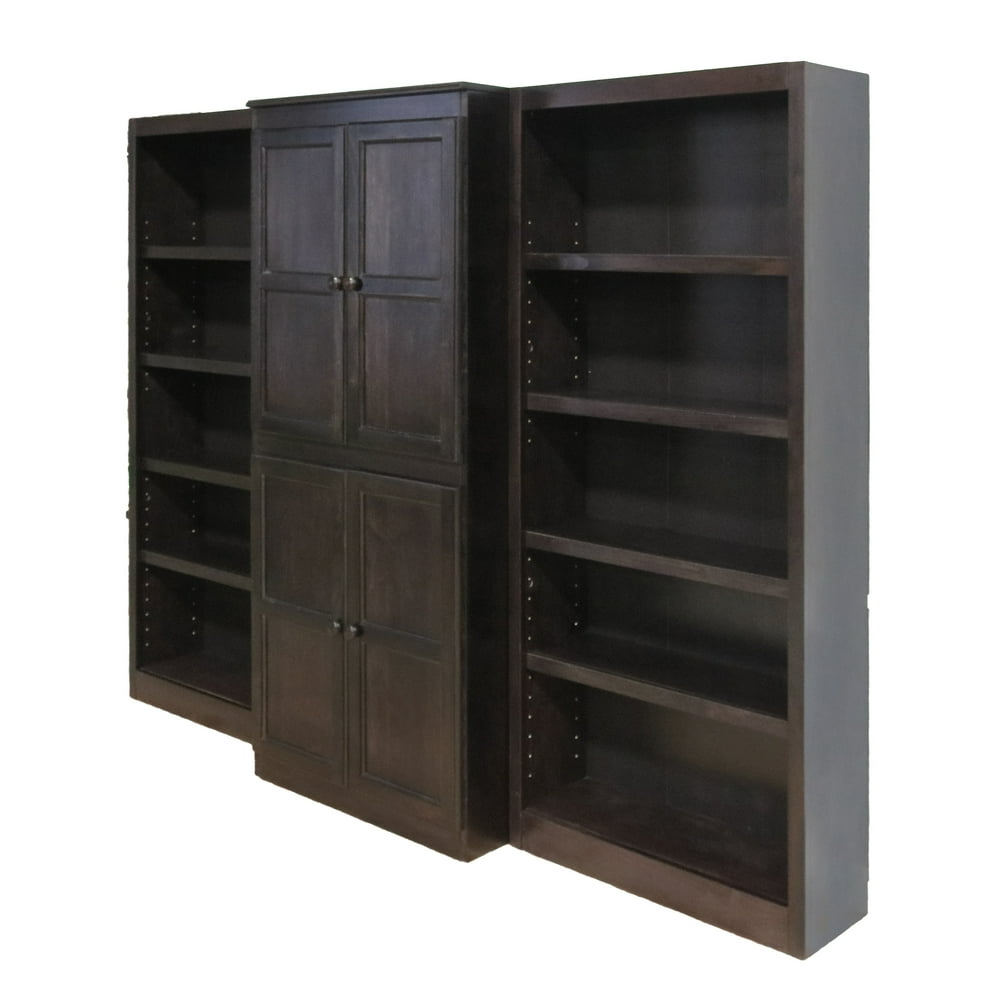 Concepts in Wood 15 Shelf Bookcase Wall with Doors, 72 inch Tall