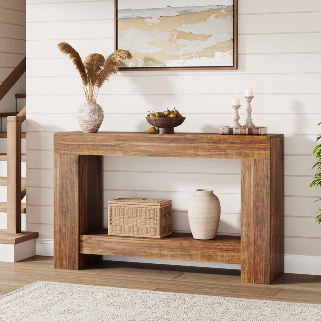 AKDSteel 47" Console Table for Entryway, Entry Accent Table for Living Room, Long Console Table with Storage, Farmhouse Hallway Table with 2-Tier Storage Shelf, Rectangular Sofa Table Behind Couch