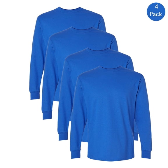 Gildan Men's Ultra Cotton Long Sleeve T-Shirt, 100 Percent Cotton Casual Bulk Tee, Royal, 4-Pack S