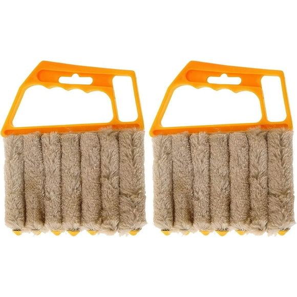 2 Pack 7 Finger Dusting Cleaner Tool, Mini Hand-held Blind Duster Brush Window Blinds Duster, Air Conditioner Dirt Duster Cleaner (Yellow A)
