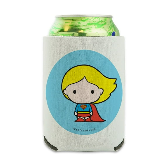 Superman Supergirl Cute Chibi Character Can Cooler - Drink Sleeve Hugger Collapsible Insulator - Beverage Insulated Holder