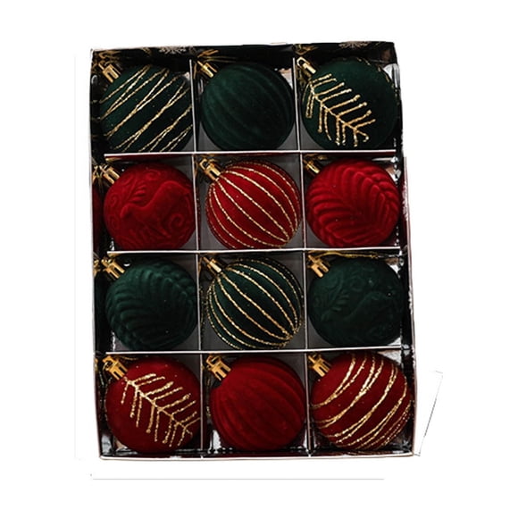 Matoen12 Christmas Balls Red Flocking Painted Balls Christmas Tree Decoration Hanging Balls 12pcs 6cm Christmas Flannel Balls