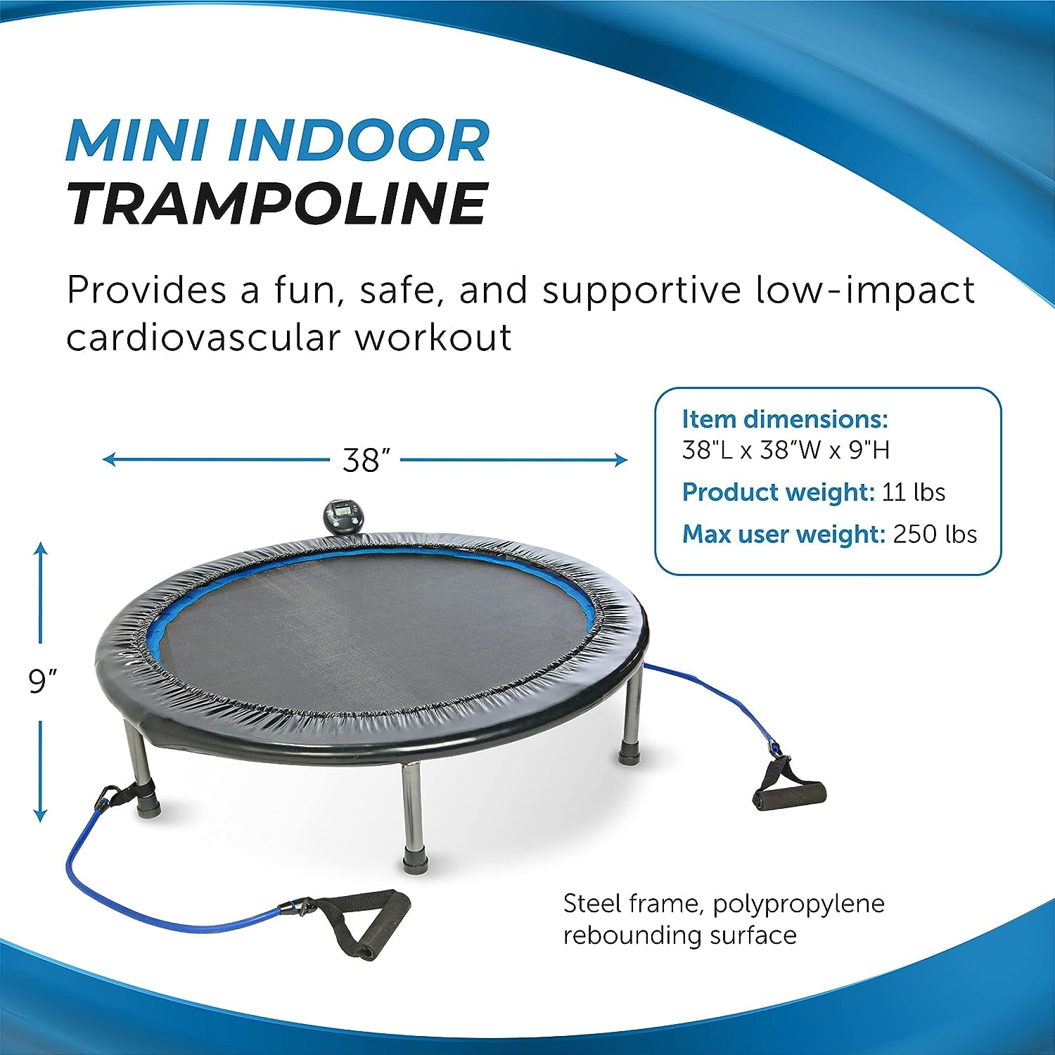 HJTER Folding Trampoline with Smart Workout App, Black - Portable Fitness Rebounder for Home Gym, Cardio & Strength Training, Jumping Exercise Equipment