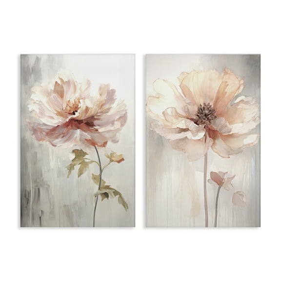 Stupell Industries Soft Pink Budding Flowers Plants & Flowers Painting Wrapped Canvas Art Print Wall Art, 16 x 24, Set of 2