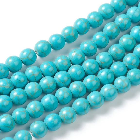 10Strand Synthetic Turquoise Beads Strands Dyed Round Dark Cyan 8mm Hole: 1.4mm 48pcs/strand 14.40 inch(36.6cm)