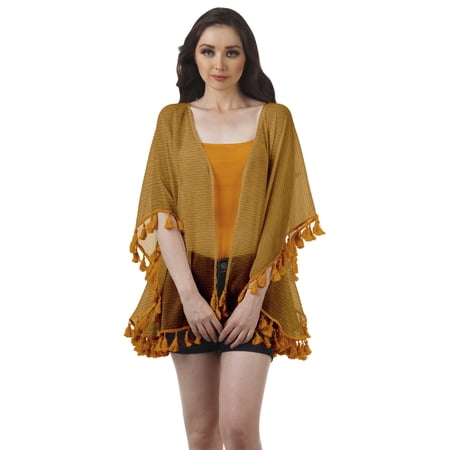 Moomaya Womens Cover Ups For Swimwear Printed Kimono Sleeve Tassels Shrug