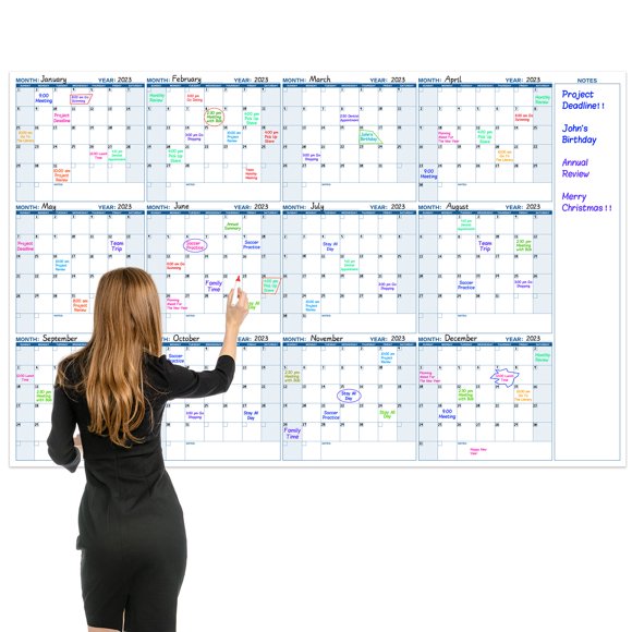 Calendario de borrado en seco BooQool para pared anual, 37 x 57,9 cm, con nota