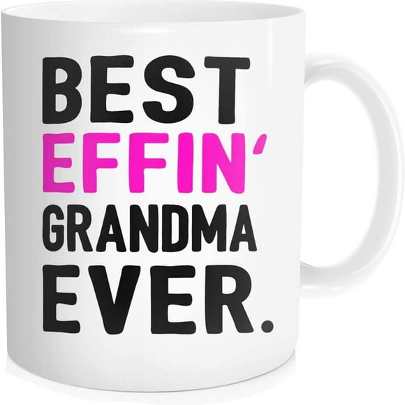 Waldeal Funny Coffee Mug Tea Cup Inspirational Quote for Women - Best Effin Grandma Ever,Grandmothers 50th 60th 70th 80th 90th 100th Birthday Gifts - White Fine Bone Ceramic 11 oz