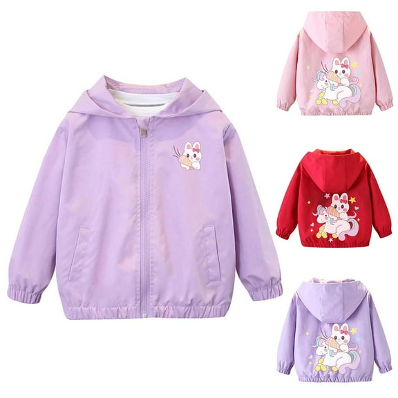 Viluyesy Kids Girls Jackets 6-7 T, Zip-Up Fashion Prints Long Sleeve Casual Hooded Windbreaker Coat Purple(1-11T)