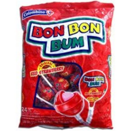 Colombina Bon Bon Bum Strawberry Bubble Gum Lollipops  Pack Of 24 Bubble Gum Pops