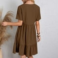 thumbnail image 4 of Sevevn Womens Spring And Summer V-Neck Loose Solid Pleated Casual High Waist Lace Dress Early Access Deals Brown XXXXXL, 4 of 9