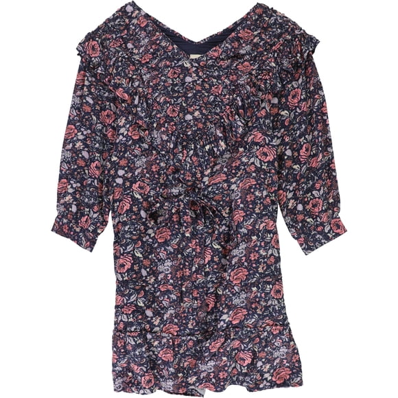 Rebecca Taylor Vestido con volantes y estampado floral para mujer, azul, pequeño
