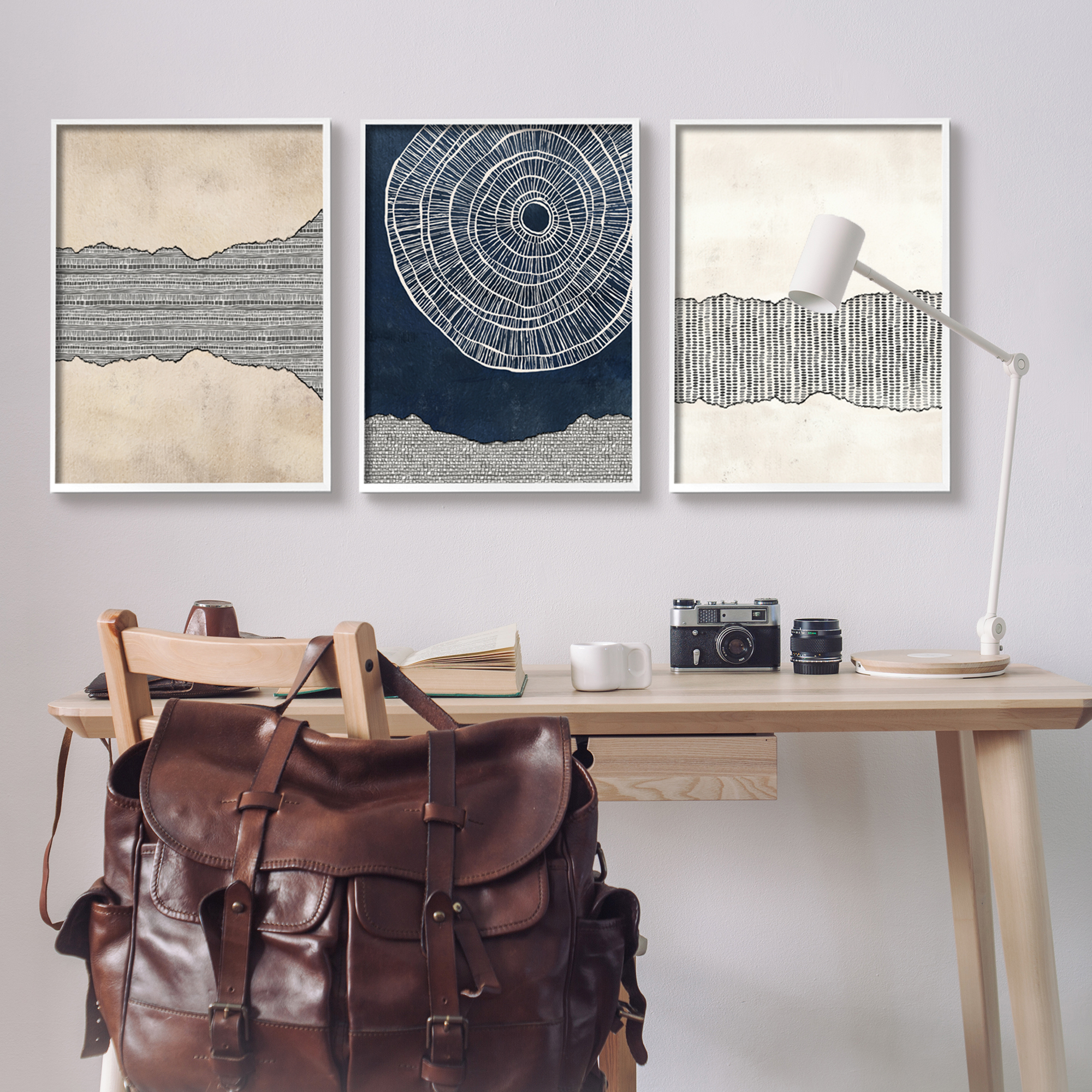 Stupell Industries Boho Muted Fractals Abstract Painting White Framed Art Print Wall Art, 24 x 30, Set of 3