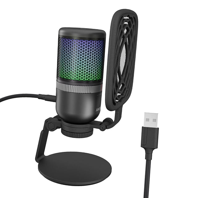 Micrófono USB Plug and RGB Light Salida de auriculares PC Laptop Micrófono para PC Grabación de juegos Grabación vocal