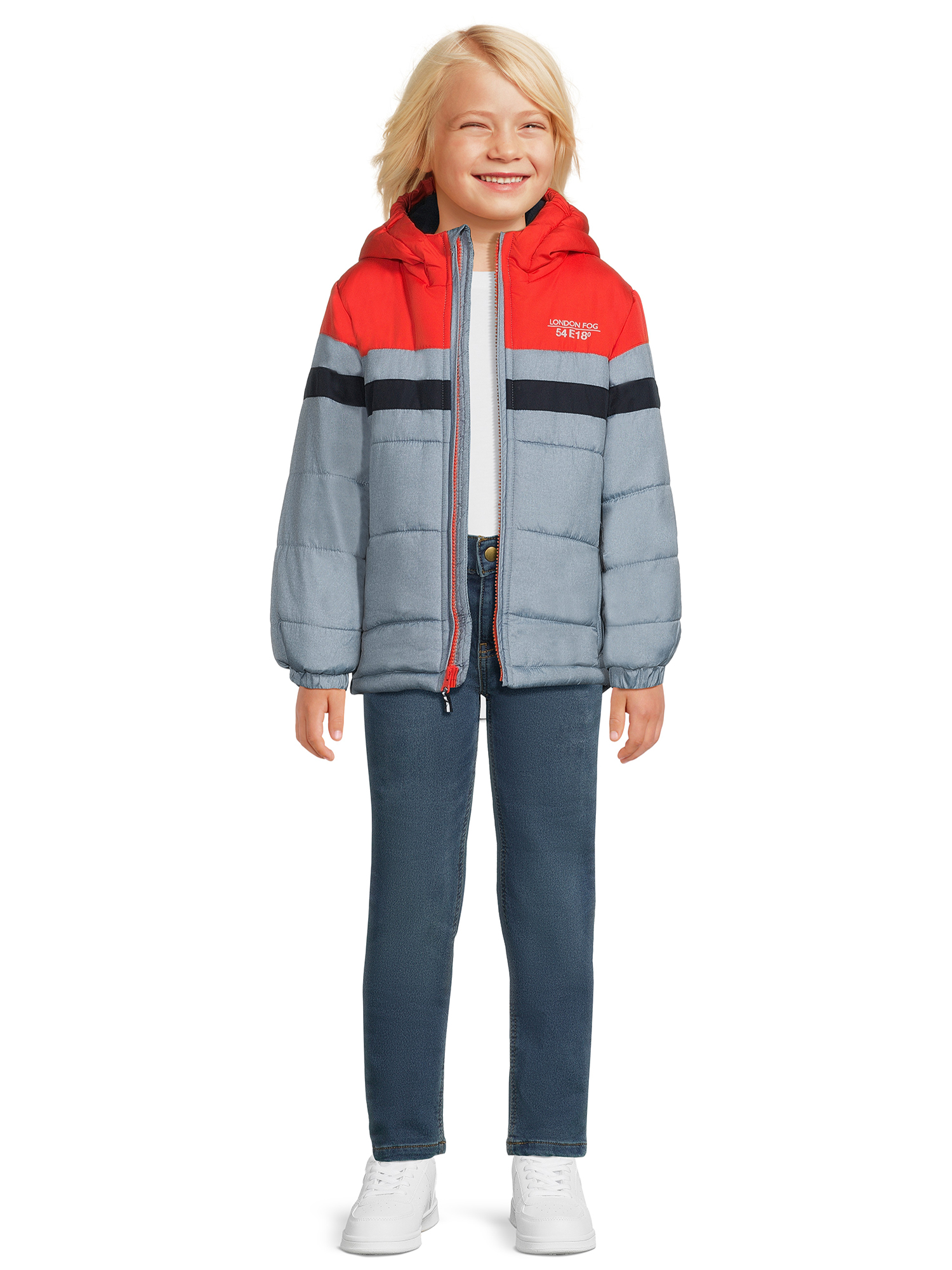 London Fog Boys Hooded Full Zip Long Sleeve Colorblock Puffer Coat, Sizes 4-16