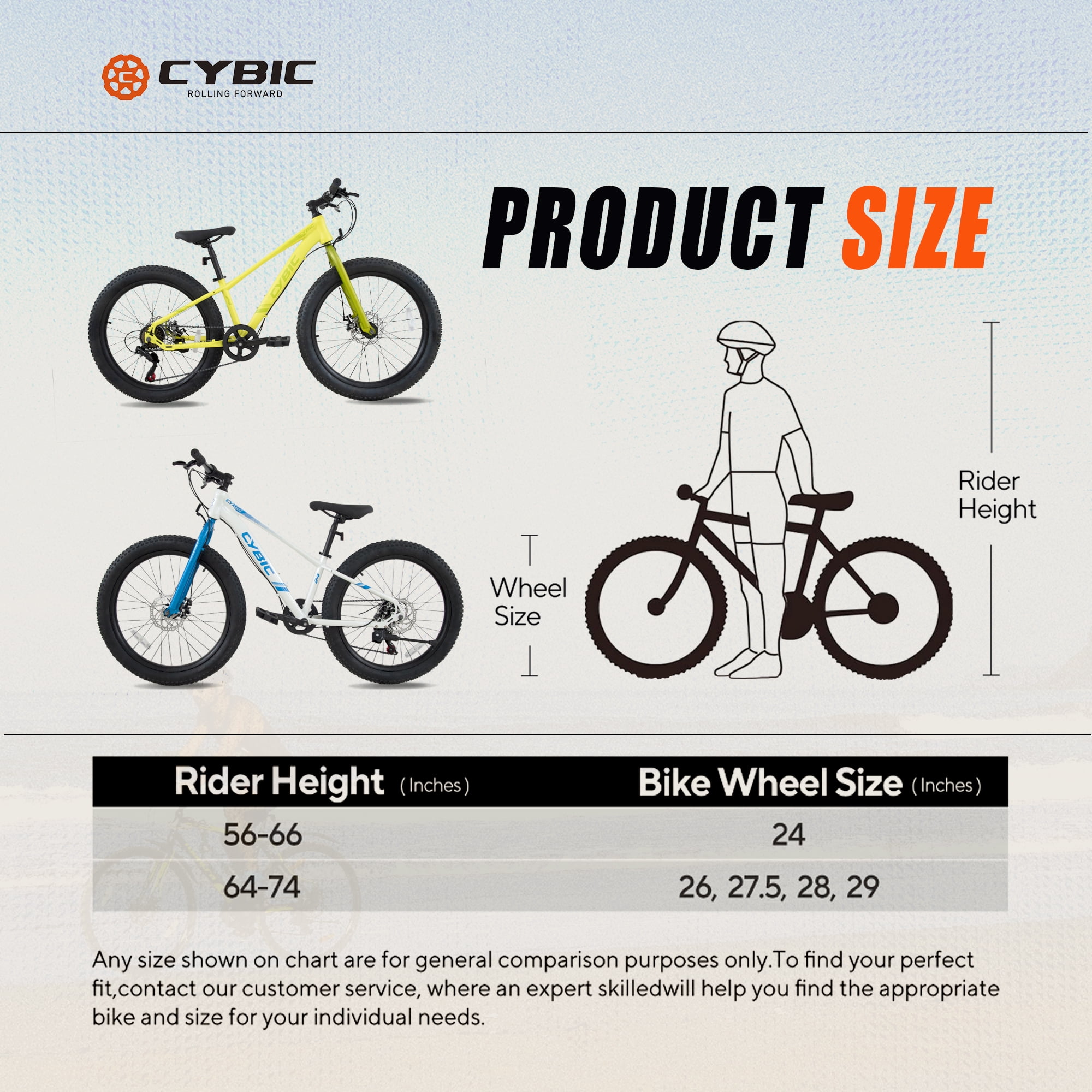 Cybic Fat Tire Mountain Bike 24 inch, 7 Speeds, Double Disc Brake Bicycle, White Blue