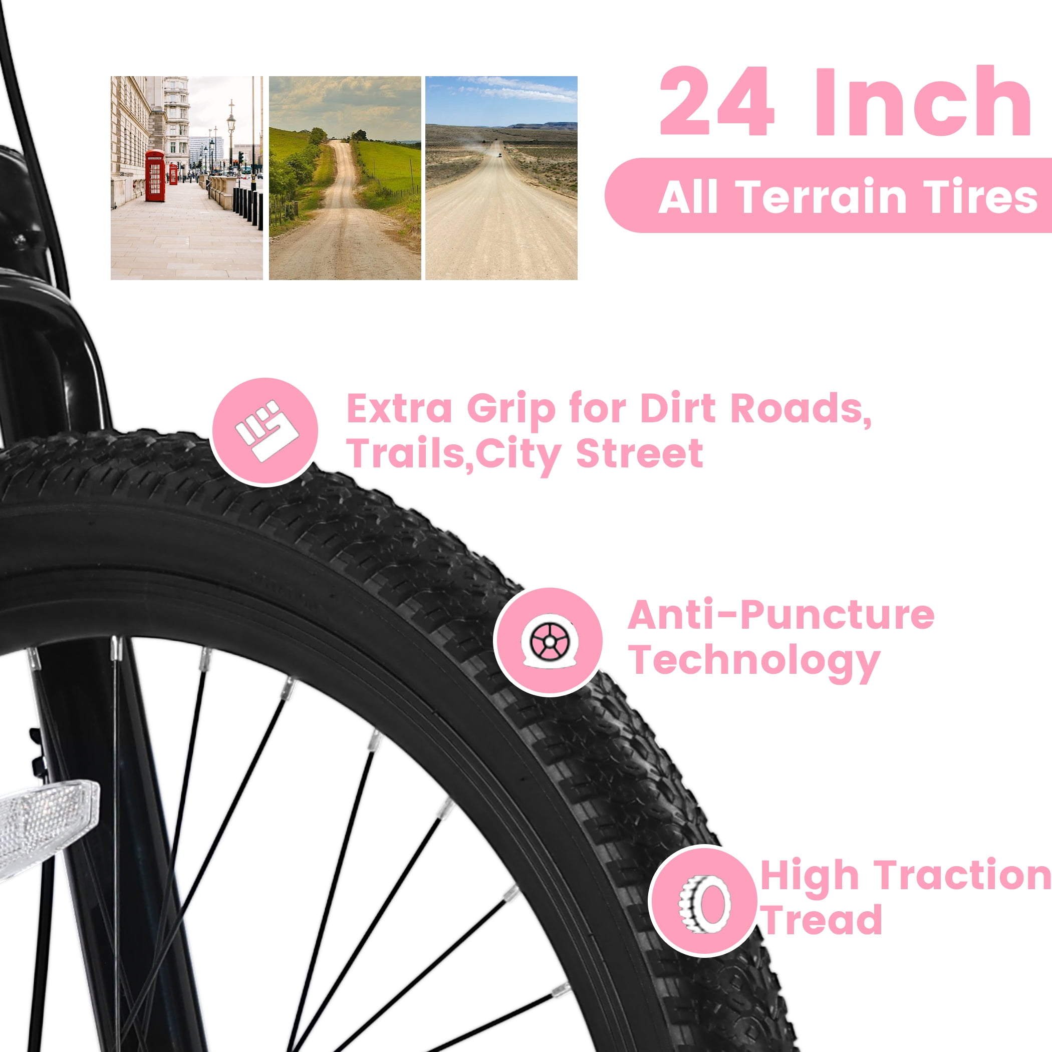 24 inch Girls Women Mountain Bike, 21 Speeds Mountain Bicycle with Steel Frame, Dual Disc Brakes and 100mm Front Suspension, MTB Bike for Urban Trail Snow Commuter, Pink
