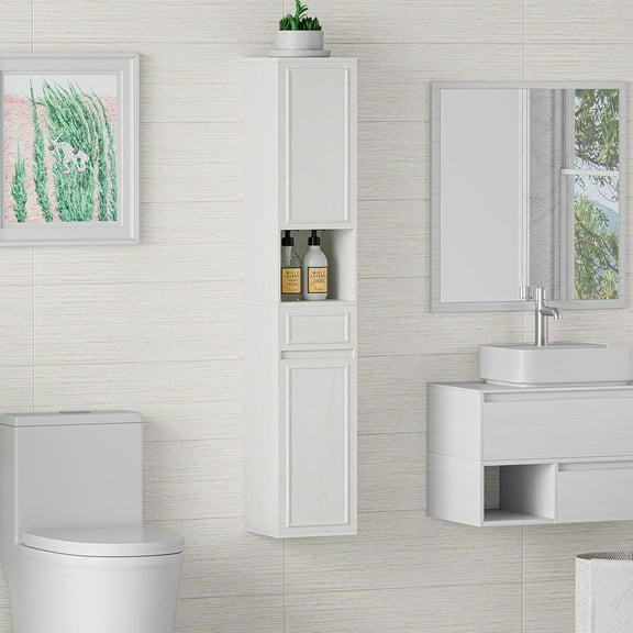 ANHDAH Bathroom Storage Cabinet with 2 Doors, 1 Drawer & Shelf, Wall or Floor Mounted for Bathroom, Hallway, Living Room