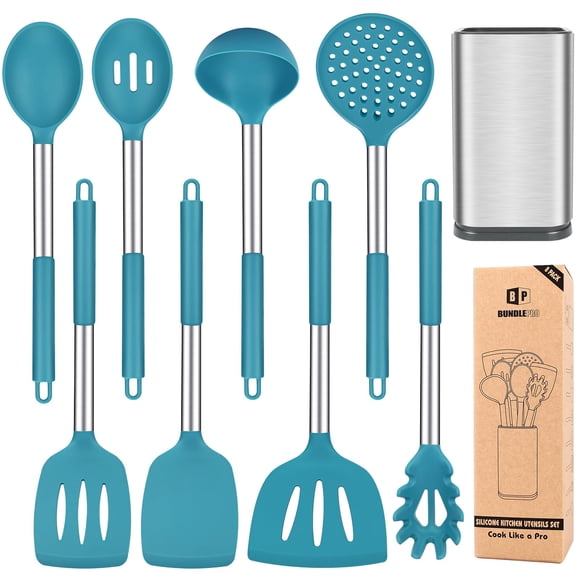 Juego de utensilios de cocina Bundlepro Silicone 8 piezas con acero inoxidable