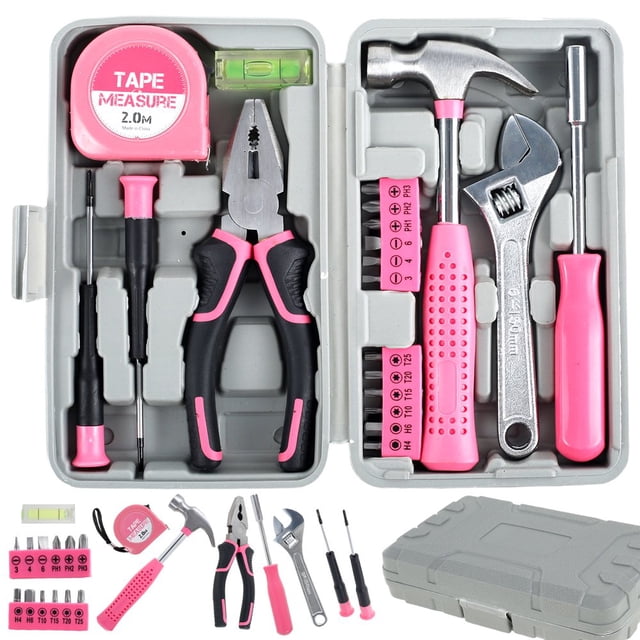 HLONK 18/19/20Pcs Household Tool Set Portable Household Basic Hand Tool Set Multi-functional Home Tool Kit with Pliers Hammers Wrench and Screwdrivers for DIY Building Home Maintenance