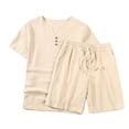 thumbnail image 2 of UVEASISHA Linen Set for Men 2 Piece Beach Outfits Short Sleeve Henley Shirts and Drawstring Shorts 2025 Summer Casual Outfits Beige XXL, 2 of 5