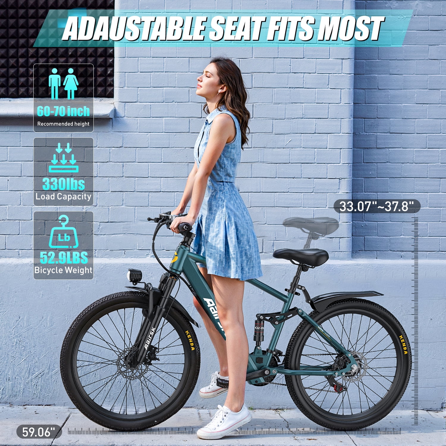 DCsky GT900 24 Inch Electric Bike 750W Peak Motor 36V 13Ah Removable Battery Dual Suspension 21 Speed Disc Brake E Bike for Adults