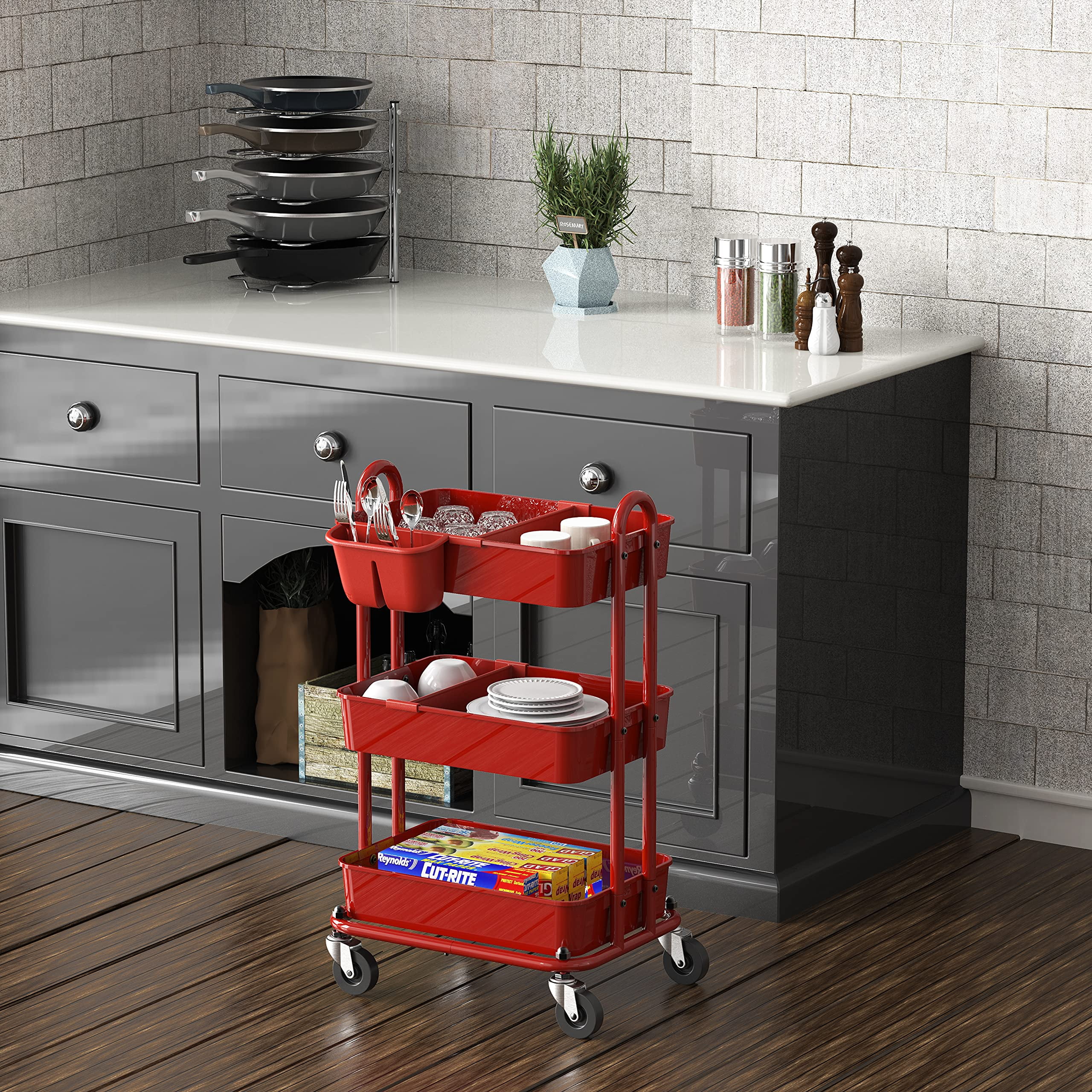 Simple Houseware SimpleHouseware Kitchen Cart Storage 3-Tier Slim/Super  Narrow Shelves with Handle, 26.5'' Height/5.5'' Width for Narrow Place