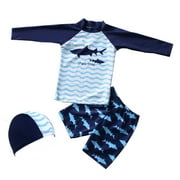 3pcs/set Children Boy Swimsuit Shark Pattern Tops + Shorts + Swimming Cap