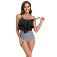 thumbnail image 2 of Un conjunto de trajes de baño femeninos con doble volante y cintura alta., 2 of 4