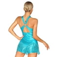 thumbnail image 3 of YONGHS Women's Latin Dance Dress Crisscross Sequins Tassel Halter Bodysuit Salsa Cha-Cha Rumba Costume Sky Blue L, 3 of 7