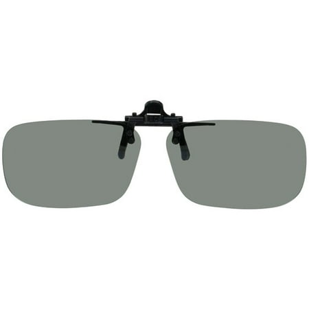 Polarized Grey Clip-on Flip-up Plastic Sunglasses - Large Rectangle - 62mm X 39mm - Shade Control D-Clips