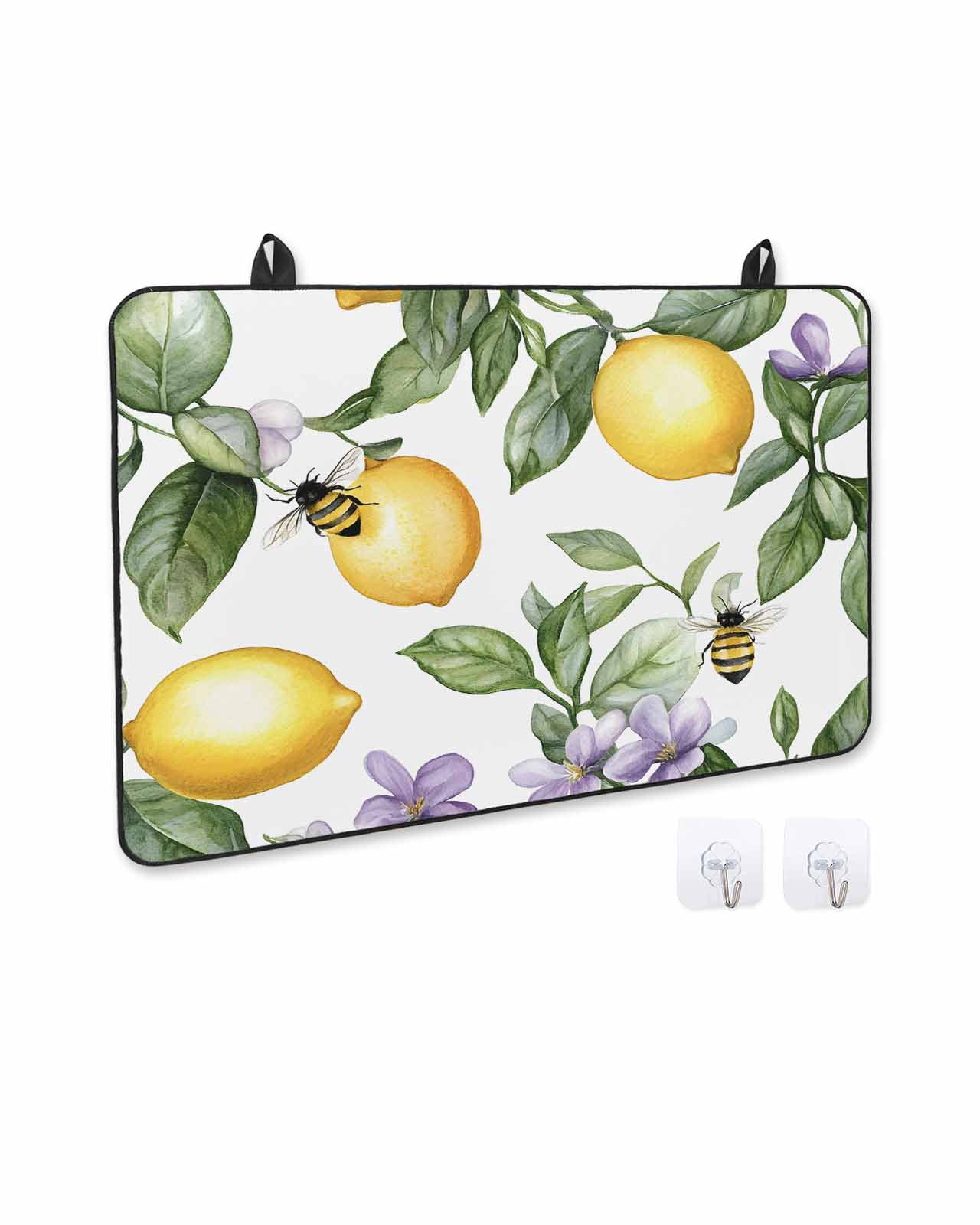 nqOlkjepod Large Induction Cooktop Protector Mat 24"x21", Lemon Stove Top Covers for Electric Stove, Summer Bee Farmhouse Green Leaf Purple Flower Stove Burner Cover Mats, Glass Top Stove Cover