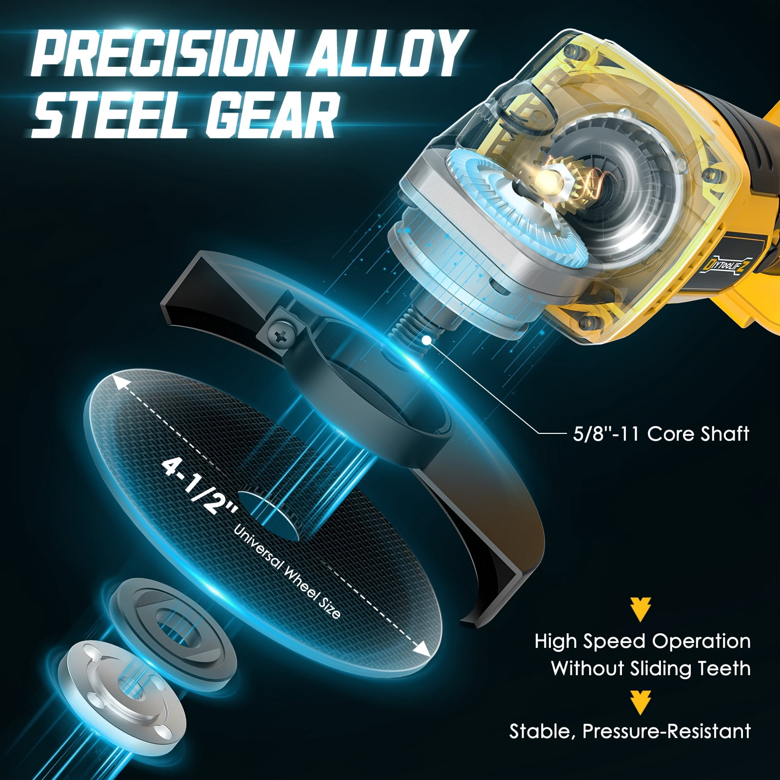 Angle Grinder Compatible with for 20V Battery, Featuring a Brushless Polishing Tool with an Auxiliary Handle, Operating at 5500-8500 RPM, Suitable for 4-1/2 Inch Grinding Wheels,