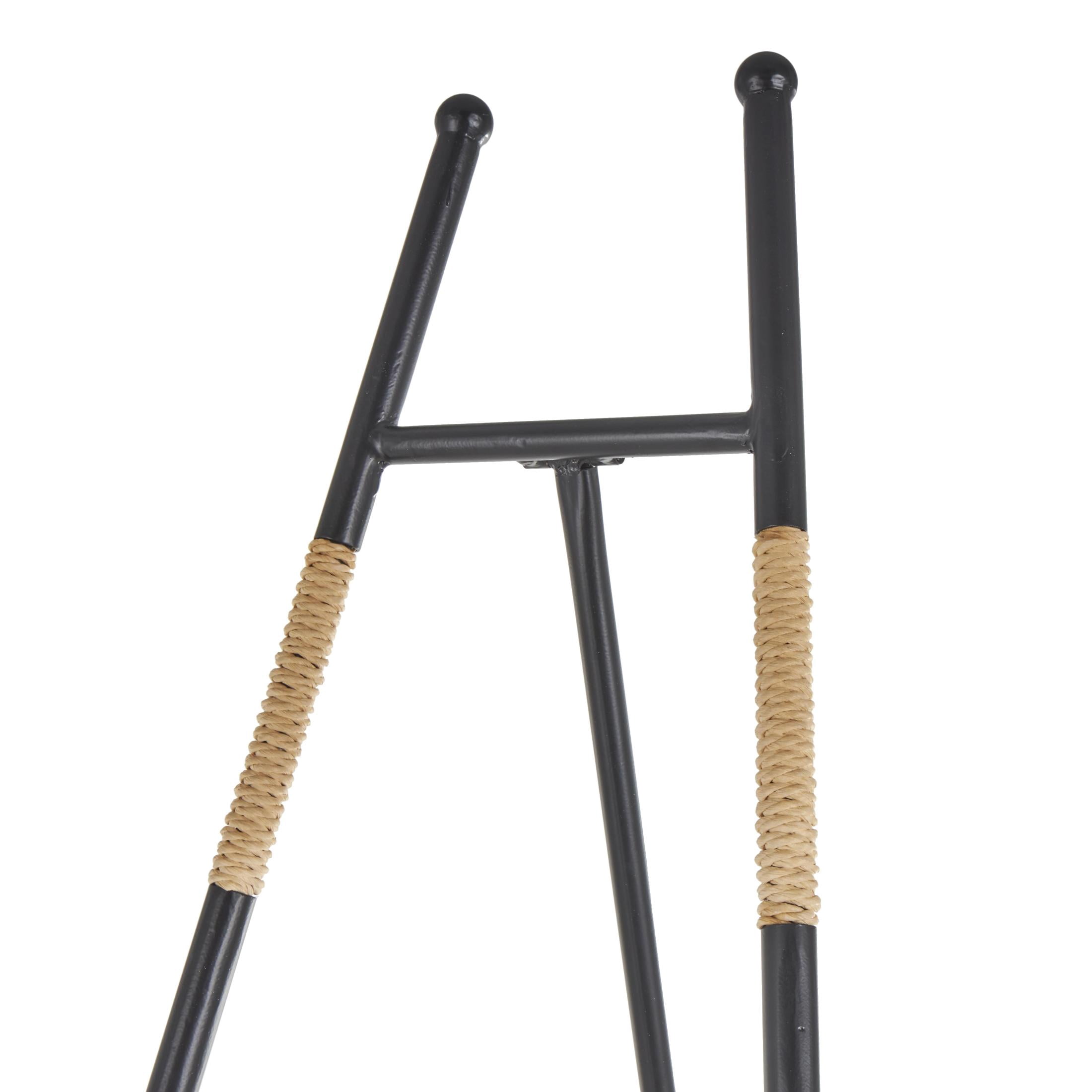 DecMode 22" x 54" Black Metal Slim Foldable Floor 2 Tier Easel with Wrapped Rattan Accents, 1-Piece