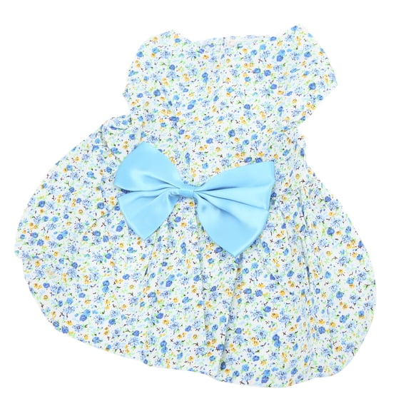 NFTIGB Small Pet Dress, Cute Breathable Soft Flower Pattern Princess Skirt with Elegant Bowknot for Puppy, Dog, and Bunny, Vibrant Blue, Size XS (8.66 inches / 22 cm)