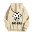 thumbnail image 3 of Hoodies for Men Halloween Cartoon Ghost Print Casual Pullover Warm Comfortable Hooded Sweatshirt Fall Winter Streetwear Loose Sweatshirts for Men Beige L, 3 of 4