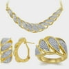 Genuine 0.20 Ctw Natural Diamond Accent Necklace, Earrings and Ring Set In 14K Yellow Gold Plated.