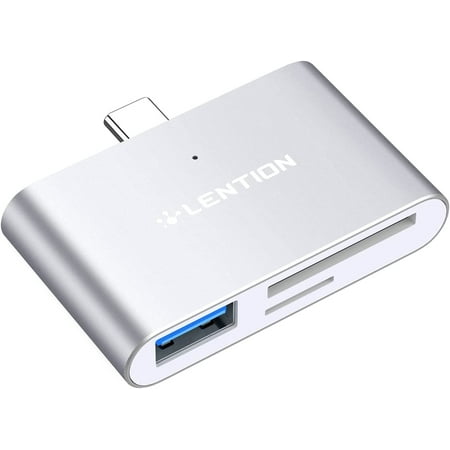 LENTION USB C to SD/Micro SD Card Reader with USB 3.0 Adapter Compatible 2023-2016 MacBook Pro,New iPad Pro/Mac Air,Surface,Phone/Tablet,More(CS15,Silver)