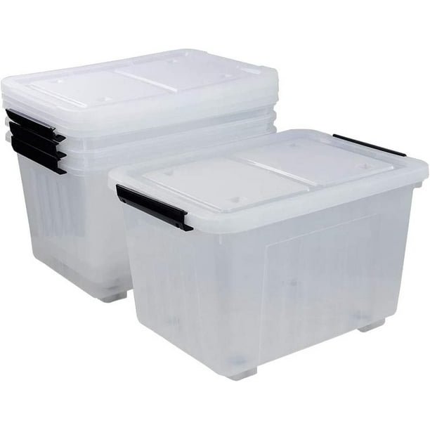 BSL 4Pack Large Plastic Storage Box with Wheels, Clear Storage Latch