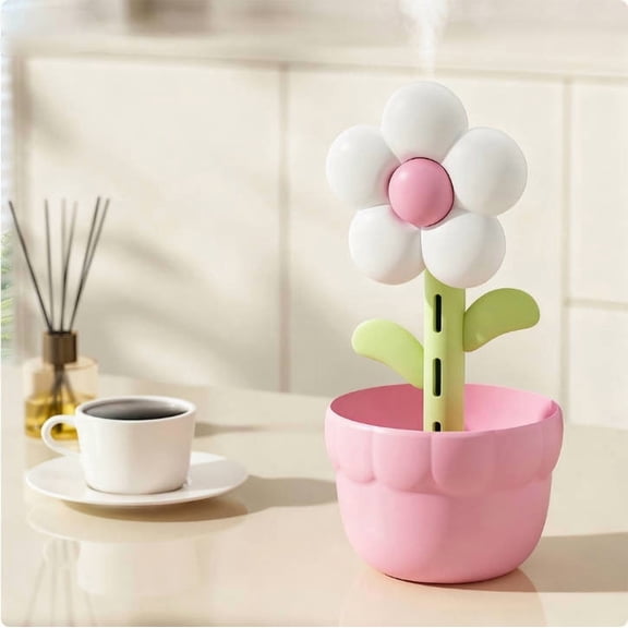 DAMAI Cute Flower Mini Humidifier, USB/Plug-In Portable Flower-Shaped Humidifier with Warm Night Light, Silent Desktop Humidifiers Cool Mist for Home, Bedroom, Office Desk & Indoor Plants