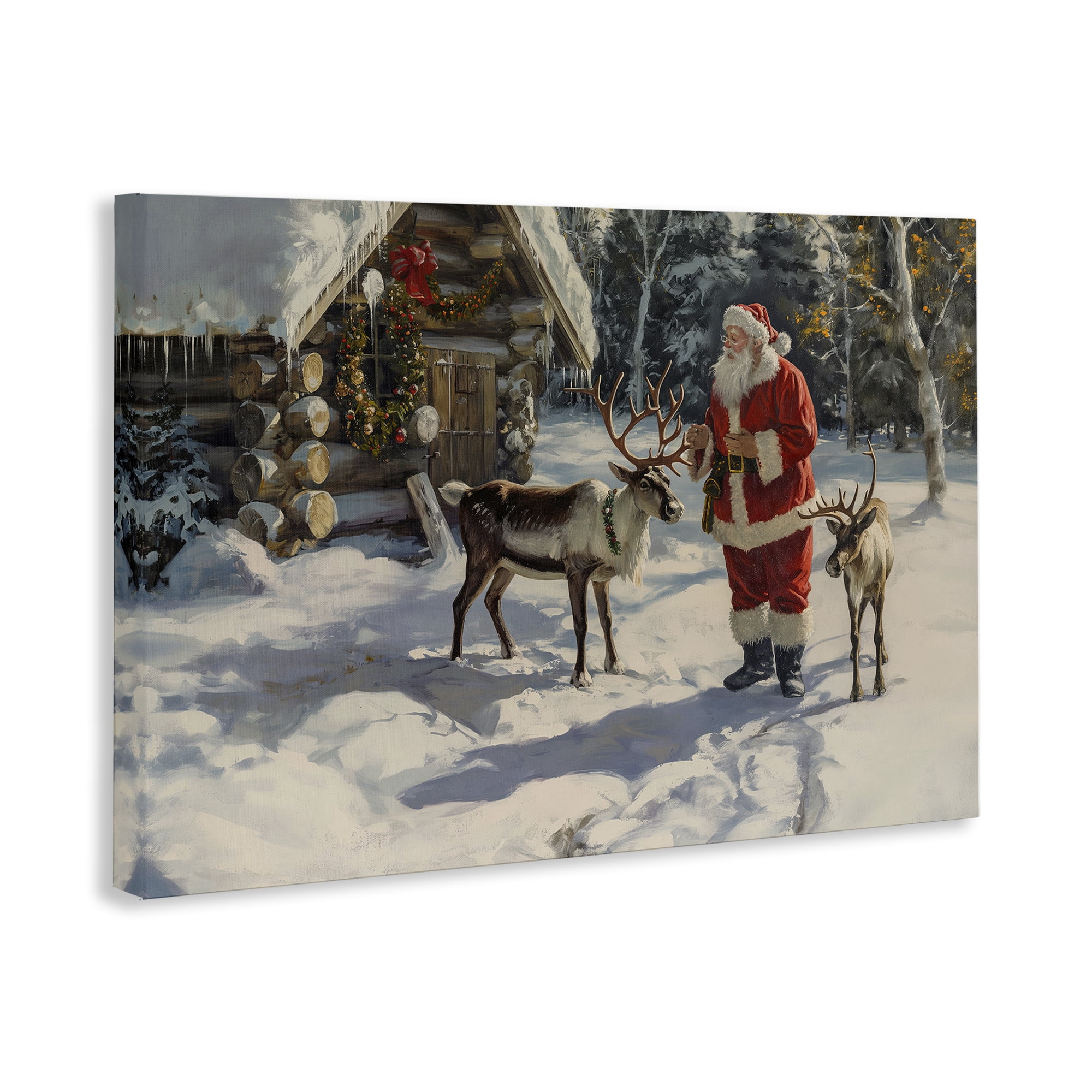 Stupell Industries Santa & Reindeer Scene Holiday Painting Gallery Wrapped Canvas Art Prints Wall Art, 45 x 30