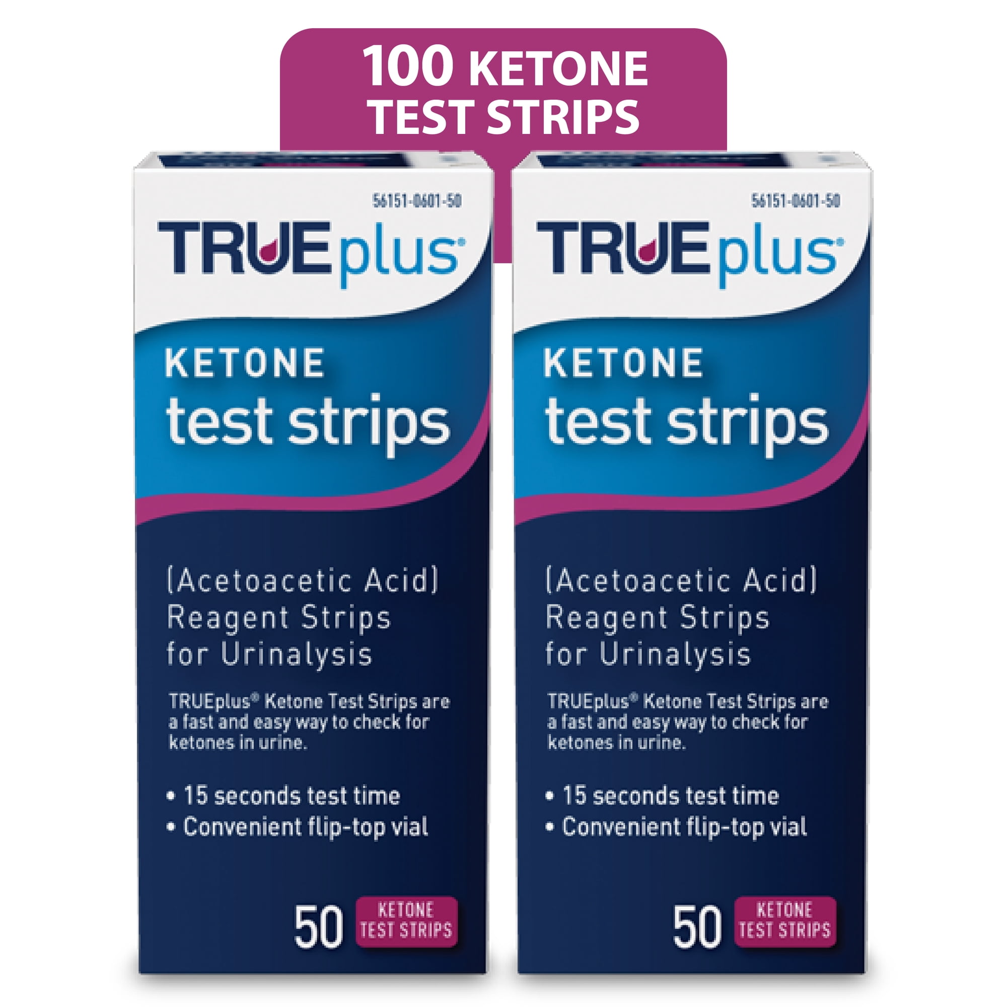 TRUEplus Ketone Test Strips, Urinalysis Test Sticks, 100 Count (2, 50-Count Boxes)