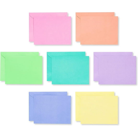 Single Panel Blank Cards Bulk with Envelopes, Bright Pastel Colors (200-Count)