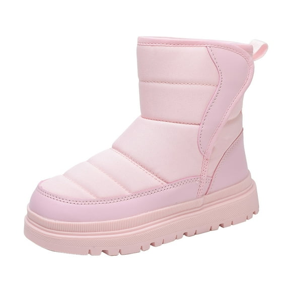 Splozh Snow Boots Toddler Mid Calf Children's Flat Soled Plush Warm Boots Fashionable and Casual Boys and Girls Outdoor Boots Pink,4.5-5 Years