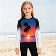 thumbnail image 2 of Little Girls Summer Cute Tops Bright and Gradient Long Sleeve Swim Rash Guard Sun Print Top Size 5-6T , Blue, 2 of 6