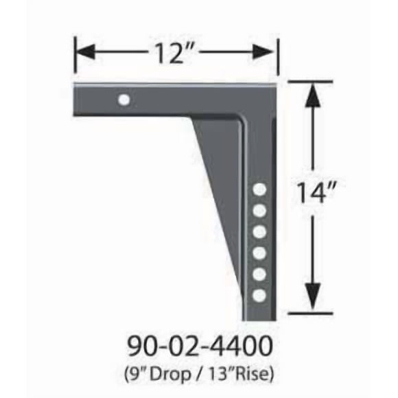 Equal-i-zer Répartition de Poids Tige d'Attelage 90-02-4400 2 Pouces Carré; Tige de 12 Pouces; Longueur Totale de 12 Pouces; Hauteur de 13 Pouces; Chute de 9 Pouces; 6 Trous de Montage; Poids Brut de Remorque 14000 Livres Max