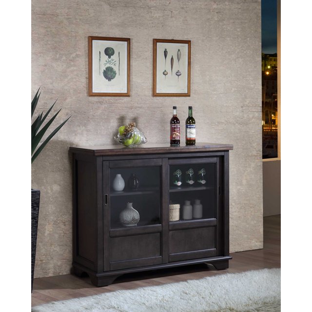 Kara Sideboard Buffet Server Gray & Brown Wood, Transitional
